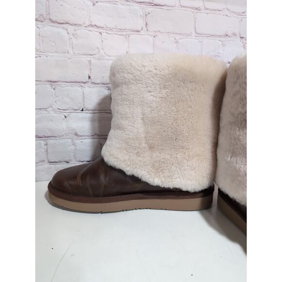 UGG Australia Boots Patten Shearling Cuff Women’s Sz 8 Dark Chestnut Leather - Picture 10 of 15